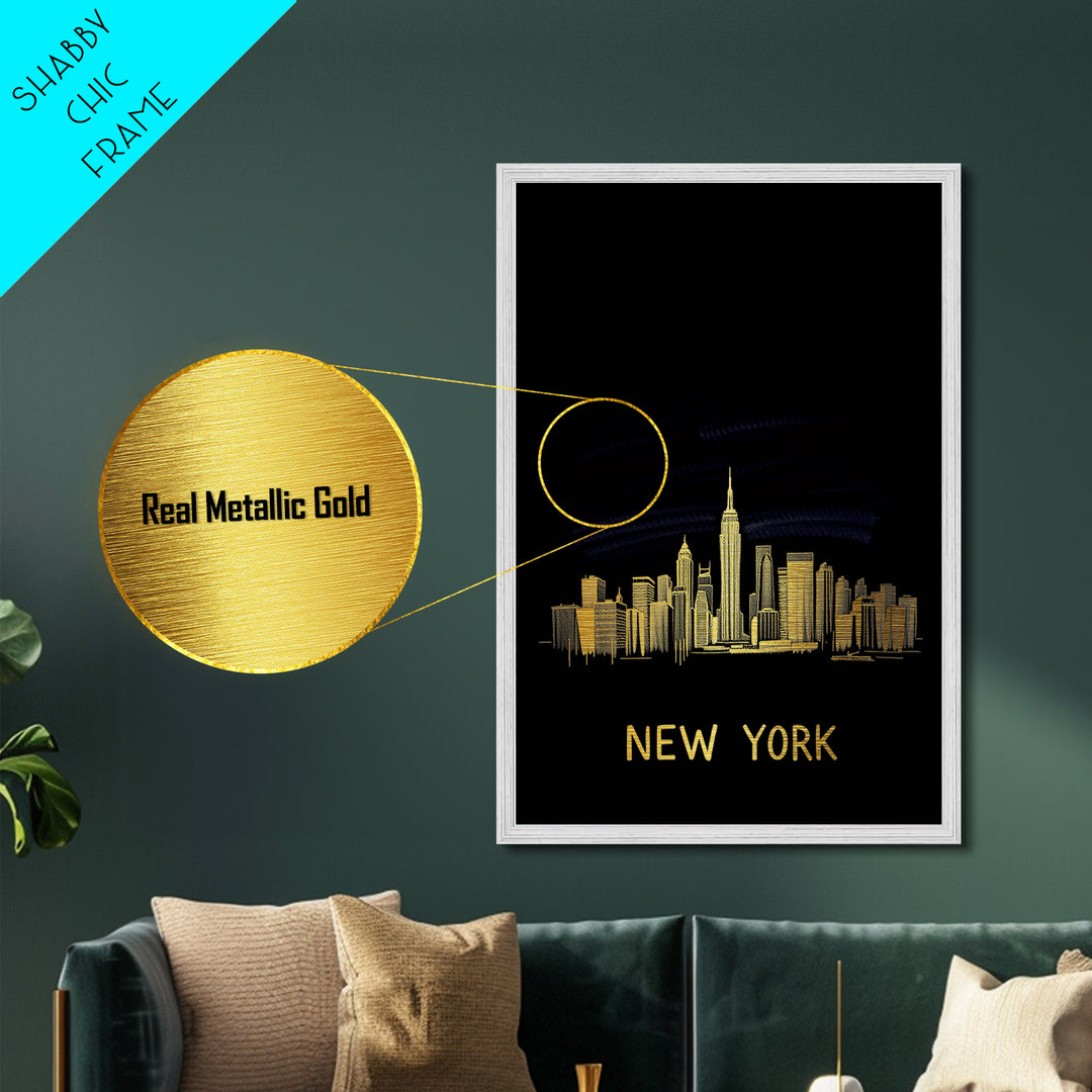 New York New York Art, Metallic Gold Art, Wood Framed Art, Metal Art, Modern Wall Art, Graduation Gift, Living Room Art