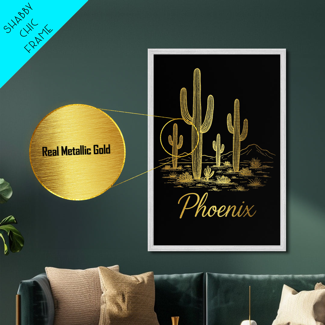 Phoenix Arizona Art, Metallic Gold Art, Wood Framed Art, Metal Art, Minimalist Wall Art, Graduation Gift, Bedroom Wall Art