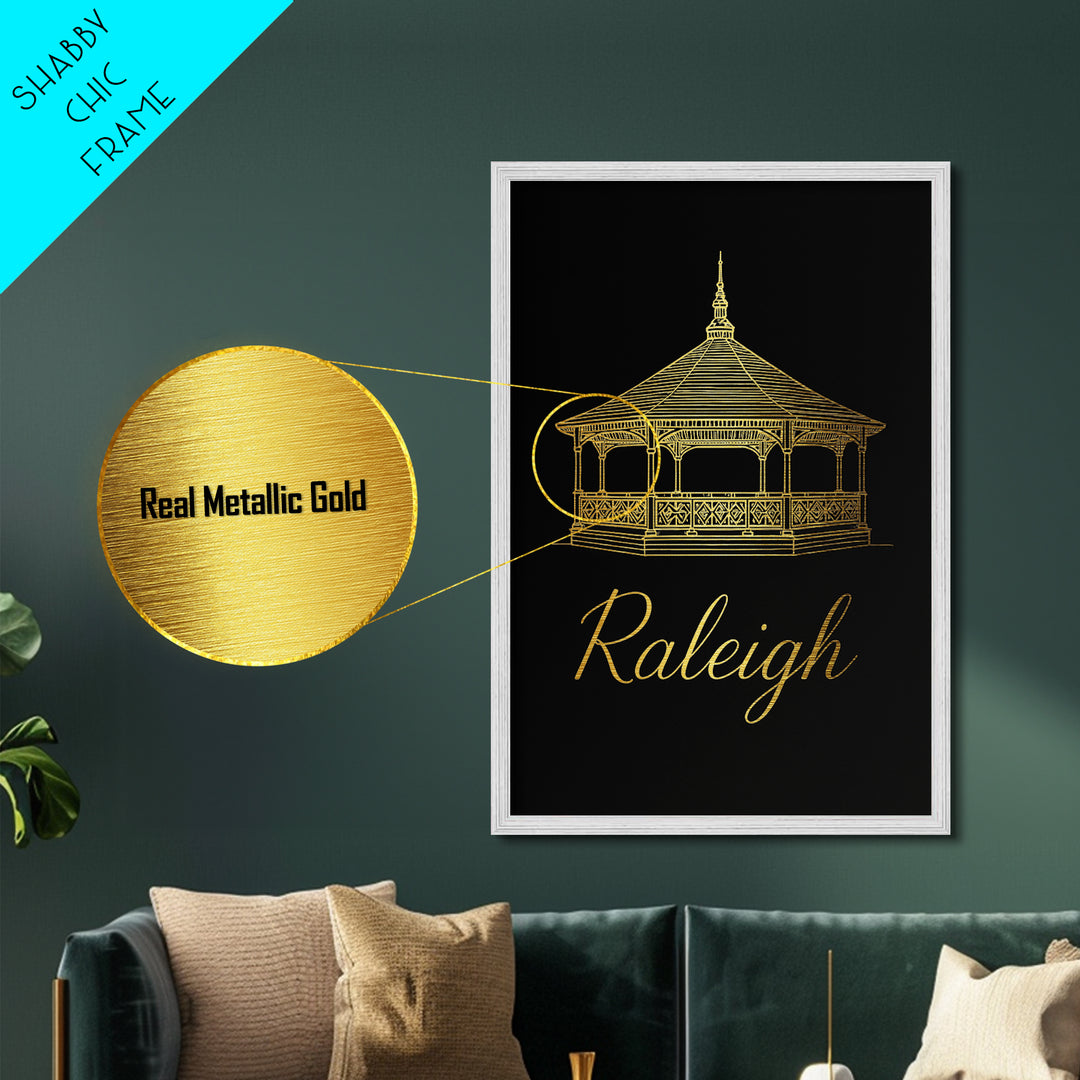 Raleigh North Carolina Art, Metallic Gold Art, Wood Framed Art, Metal Art, Modern House Art, Traveler Gift, Office Decor