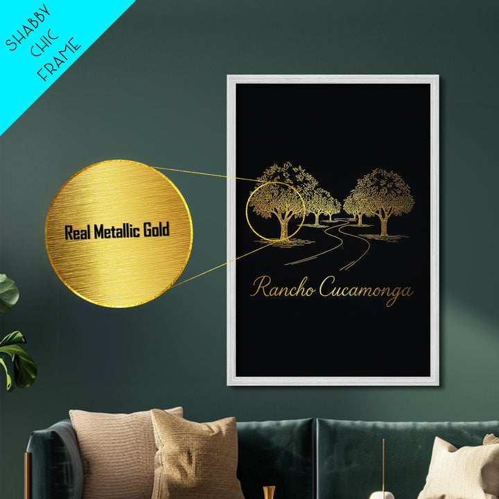 Rancho Cucamonga California Travel, Metallic Gold Print, Wood Framed Art, Metal Art, Modern Wall Art, Honeymoon Gift, Home Decor