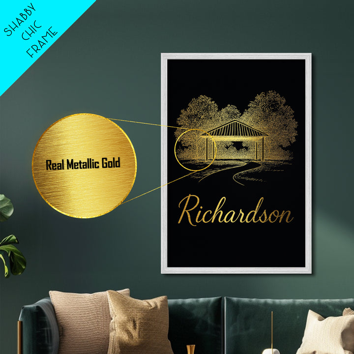 Richardson Texas Art, Metallic Gold Art, Wood Framed Art, Metal Art, Modern House Art, Wanderlust Gift, Living Room Decor