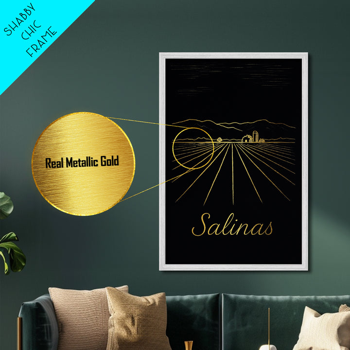 Salinas California Travel, Metallic Gold Print, Wood Framed Art, Metal Art, Minimalist Wall Art, Destination Gift, Home Decor