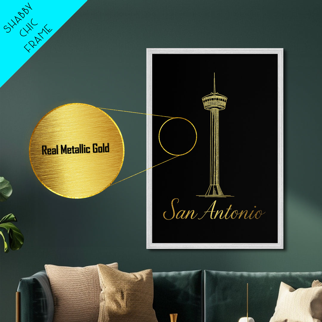 San Antonio Texas Art, Metallic Gold Art, Wood Framed Art, Metal Art, Modern House Art, Birthday Travel Gift, Living Room Decor