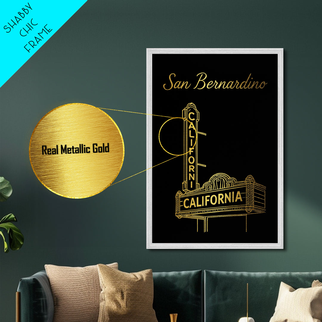 San Bernardino California Travel, Metallic Gold Print, Wood Framed Art, Metal Art, Modern Wall Art, Retirement Travel Gift, Office Decor