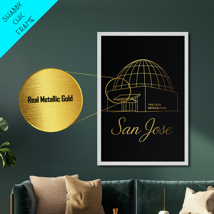 San Jose California Art, Metallic Gold Art, Wood Framed Art, Metal Art, Modern Wall Art, Adventure Lover Gift, Bedroom Decor