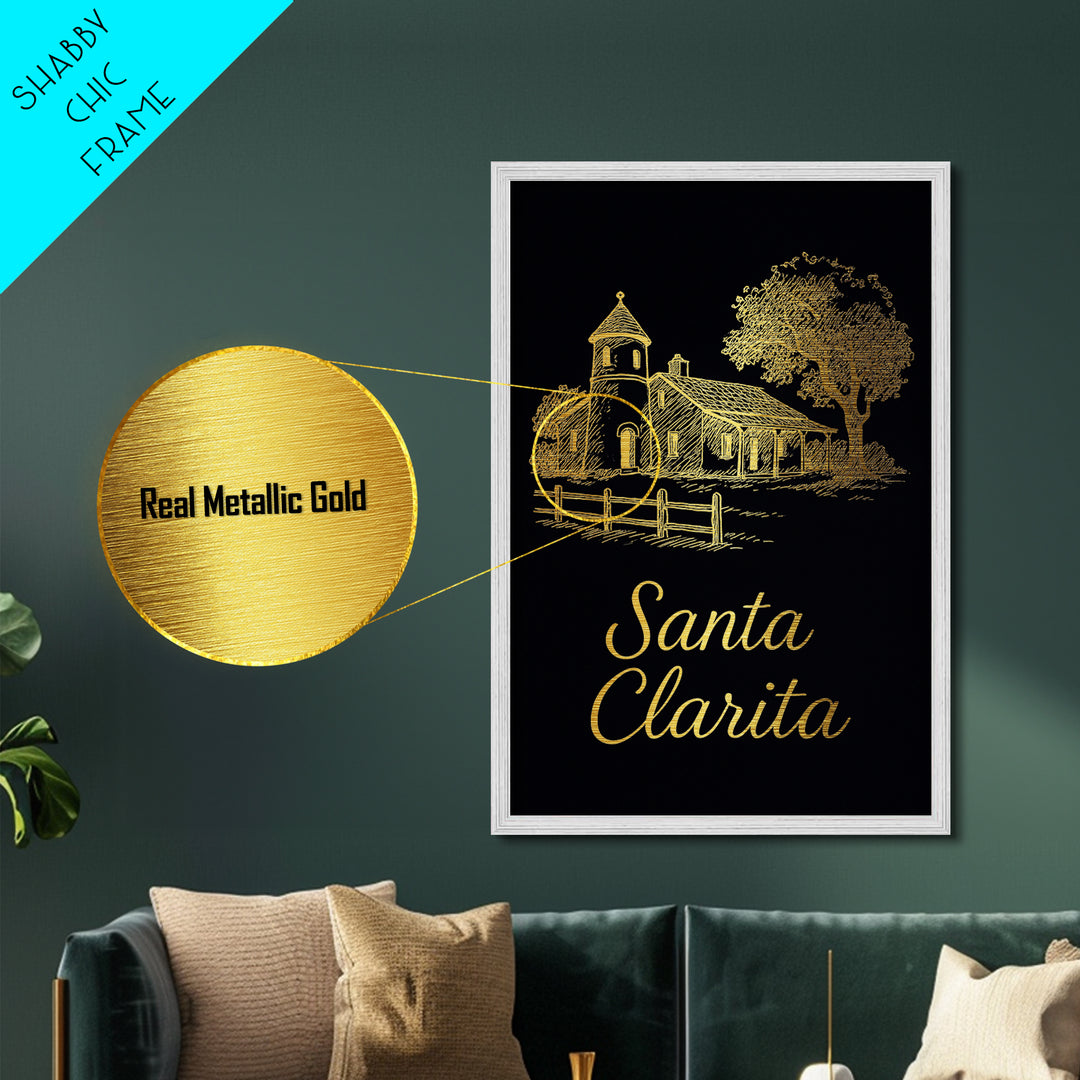 Santa Clarita California Travel, Metallic Gold Print, Wood Framed Art, Metal Art, Modern Wall Art, Retirement Travel Gift, Living Room Decor