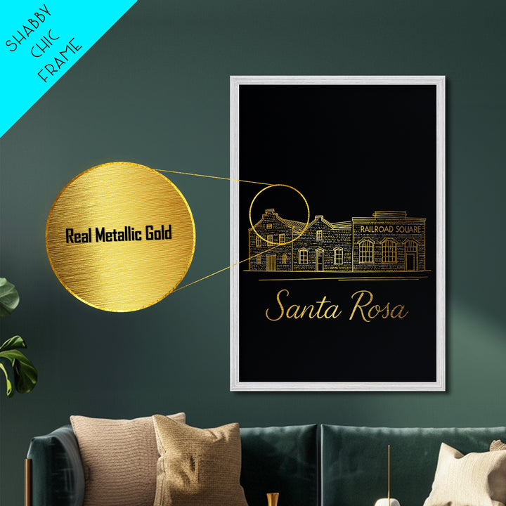 Santa Rosa California Art, Metallic Gold Art, Wood Framed Art, Metal Art, Modern Wall Art, Graduation Travel Gift, Home Decor