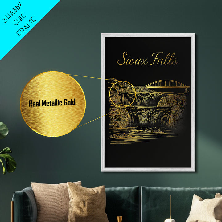 Sioux Falls South Dakota Travel, Metallic Gold Print, Wood Framed Art, Metal Art, Modern House Art, Retirement Travel Gift, Home Decor