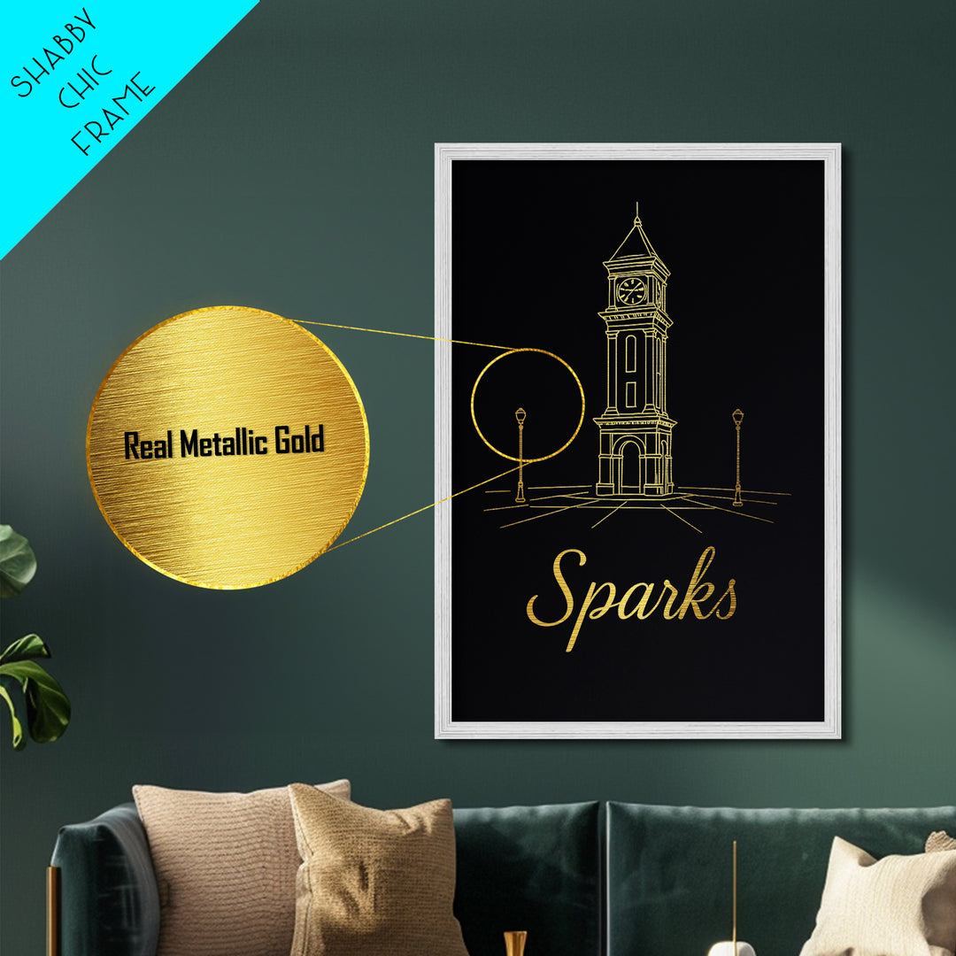 Sparks Nevada Travel, Metallic Gold Print, Wood Framed Art, Metal Art, Modern Wall Art, Graduation Travel Gift, Home Decor