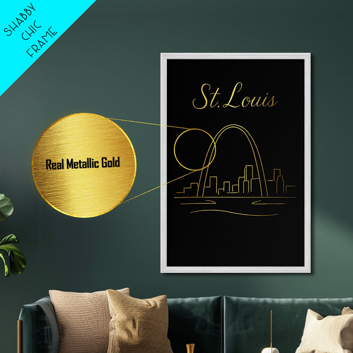 St Louis Missouri Art, Metallic Gold Art, Wood Framed Art, Metal Art, Modern House Art, Wanderlust Gift, Home Decor