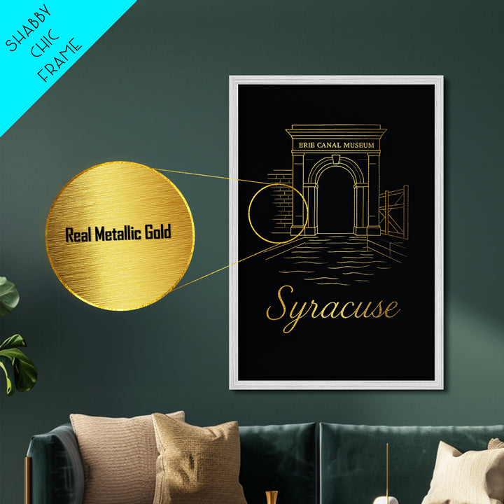 Syracuse New York Travel, Metallic Gold Print, Wood Framed Art, Metal Art, Modern House Art, Birthday Travel Gift, Living Room Decor