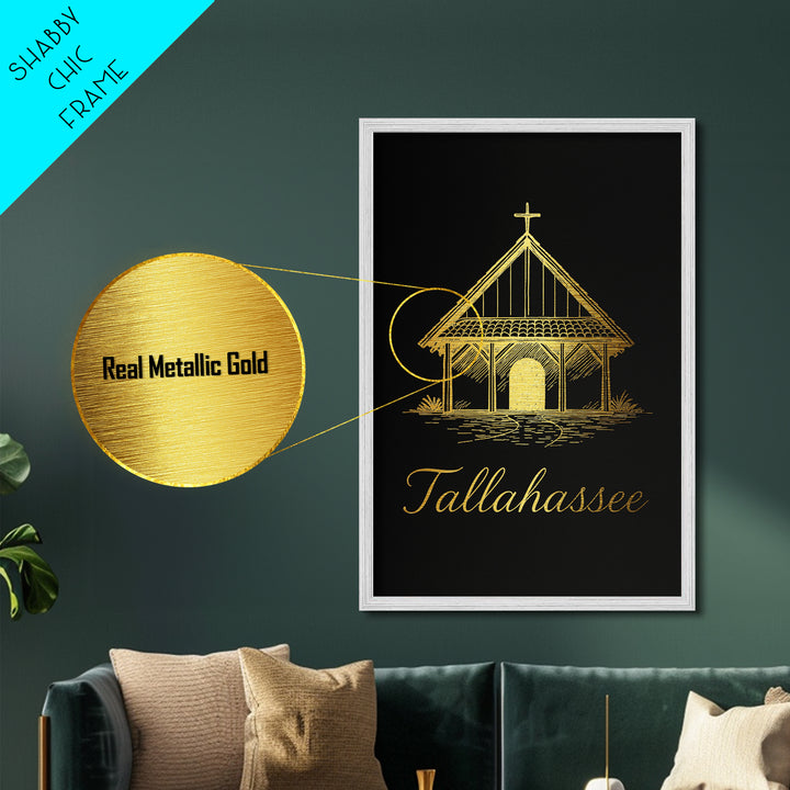 Tallahassee Florida Art, Metallic Gold Art, Wood Framed Art, Metal Art, Modern Wall Art, Anniversary Travel Gift, Office Decor