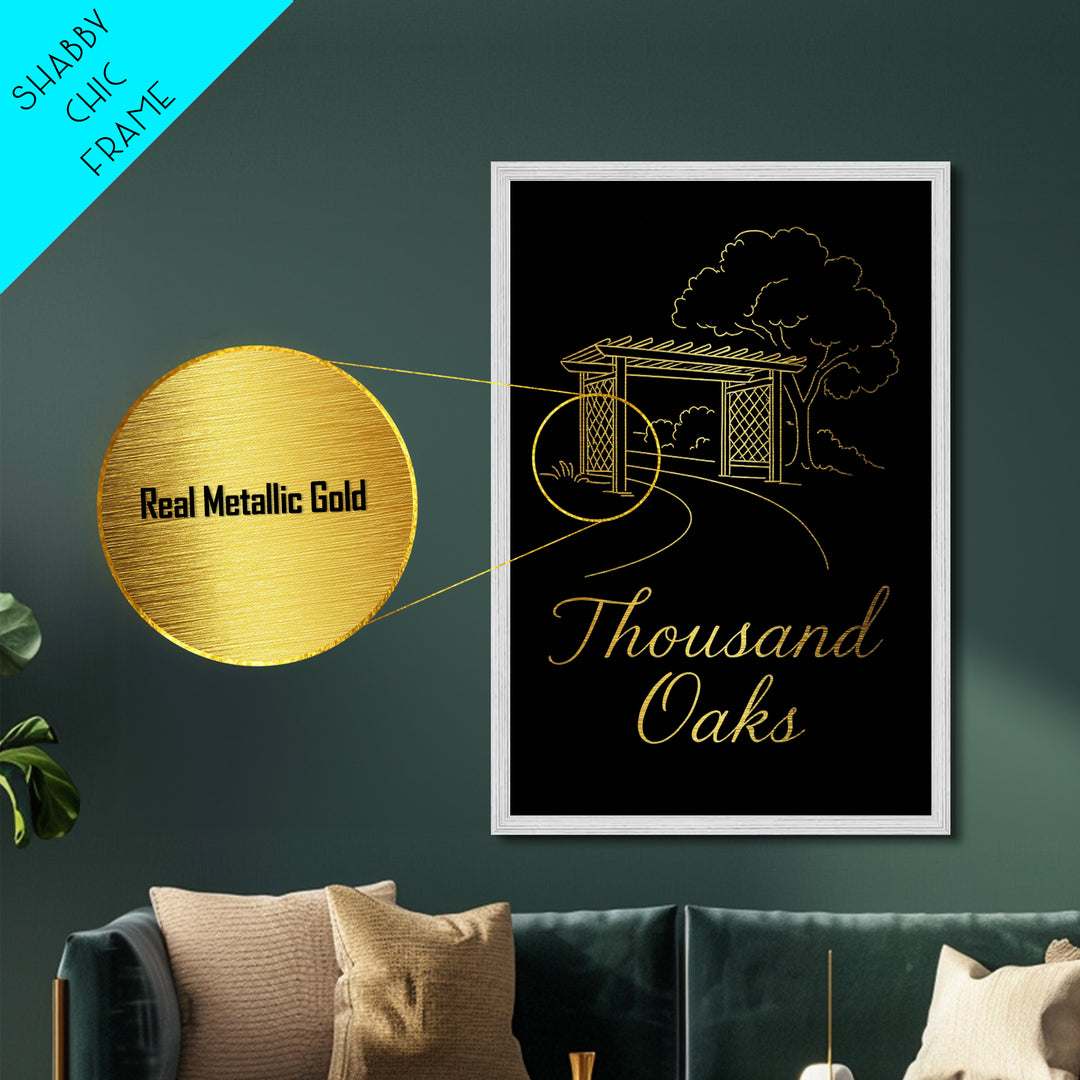 Thousand Oaks California Travel, Metallic Gold Print, Wood Framed Art, Metal Art, Modern House Art, Wanderlust Gift, Office Decor