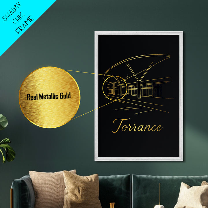 Torrance California Travel, Metallic Gold Print, Wood Framed Art, Metal Art, Modern Wall Art, Adventure Lover Gift, Bedroom Decor
