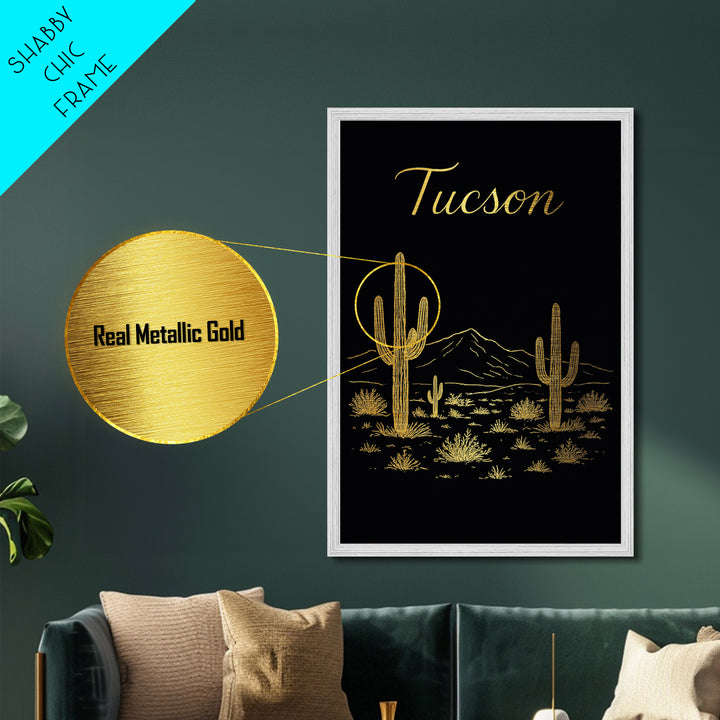 Tucson Arizona Travel, Metallic Gold Print, Wood Framed Art, Metal Art, Modern House Art, Wanderlust Gift, Home Decor