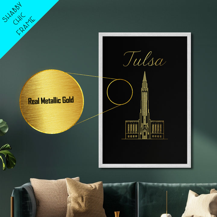 Tulsa Oklahoma Travel, Metallic Gold Print, Wood Framed Art, Metal Art, Modern Wall Art, Retirement Travel Gift, Office Decor