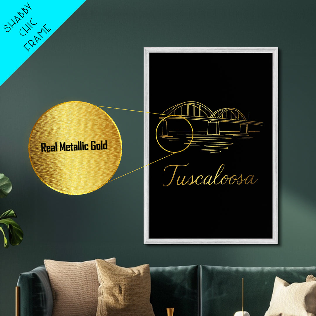 Tuscaloosa Alabama Art, Metallic Gold Art, Wood Framed Art, Metal Art, Modern Wall Art, Adventure Lover Gift, Bedroom Decor