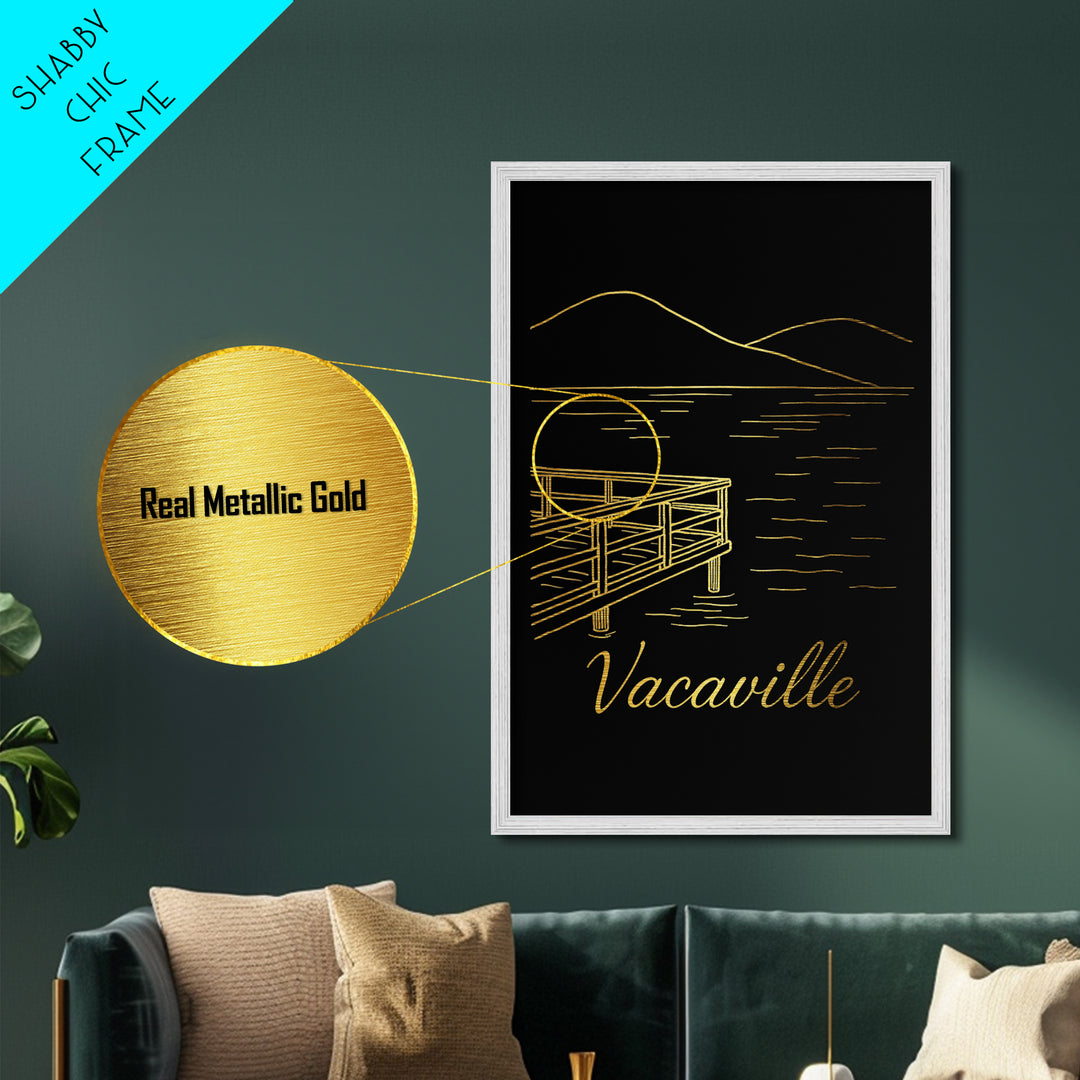 Vacaville California Art, Metallic Gold Art, Wood Framed Art, Metal Art, Modern Wall Art, Graduation Travel Gift, Bedroom Decor