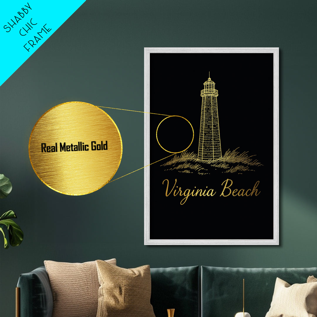 Virginia Beach Virginia Travel, Metallic Gold Print, Wood Framed Art, Metal Art, Modern Wall Art, Destination Gift, Home Decor