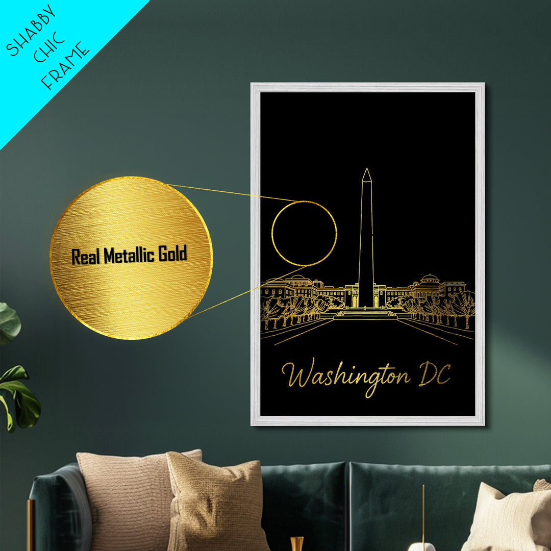 Washington DC Travel, Metallic Gold Print, Wood Framed Art, Metal Art, Minimalist Wall Art, Destination Gift, Bedroom Decor
