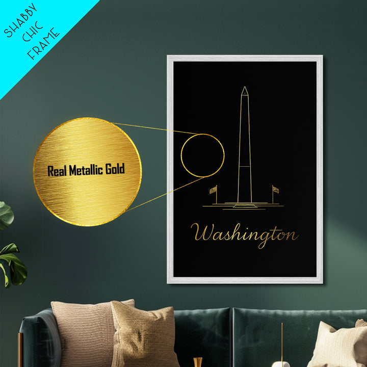 Washington DC Art, Metallic Gold Art, Wood Framed Art, Metal Art, Modern Wall Art, Graduation Travel Gift, Home Decor