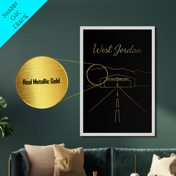 West Jordan Utah Travel, Metallic Gold Print, Wood Framed Art, Metal Art, Modern Wall Art, Anniversary Travel Gift, Bedroom Decor