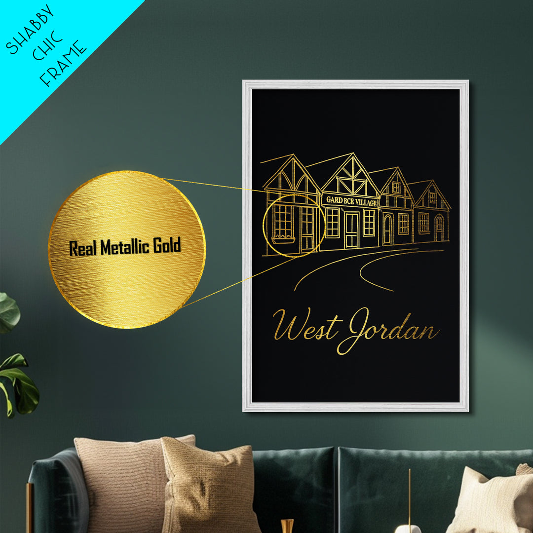West Jordan Utah Art, Metallic Gold Art, Wood Framed Art, Metal Art, Modern Wall Art, Graduation Travel Gift, Office Decor