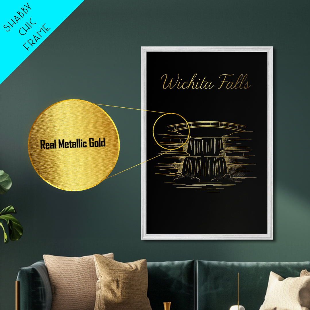 Wichita Falls Texas Travel, Metallic Gold Print, Wood Framed Art, Metal Art, Modern Wall Art, Anniversary Travel Gift, Office Decor