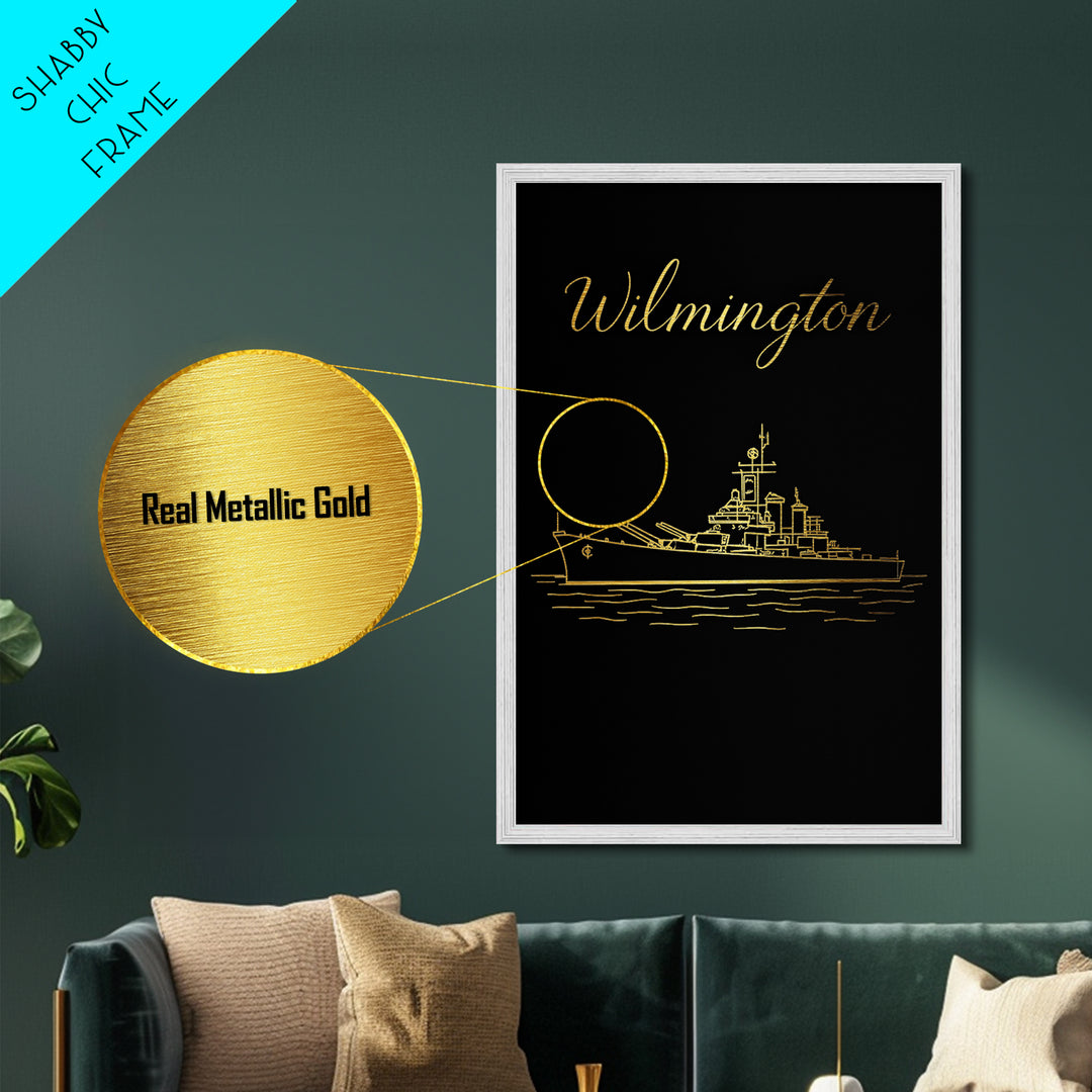 Wilmington North Carolina Art, Metallic Gold Art, Wood Framed Art, Metal Art, Modern Wall Art, Retirement Travel Gift, Bedroom Decor