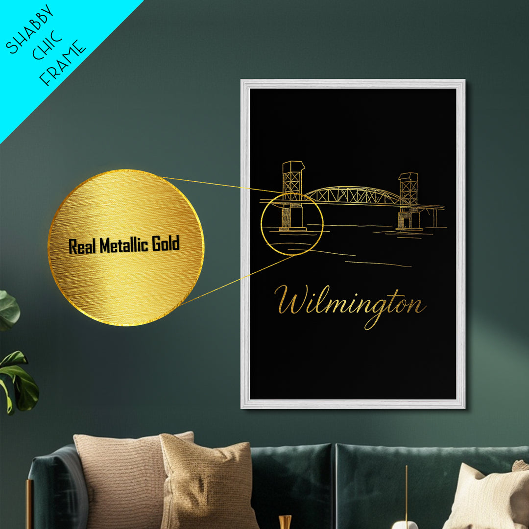 Wilmington Delaware Art, Metallic Gold Art, Wood Framed Art, Metal Art, Modern Wall Art, Adventure Lover Gift, Living Room Decor