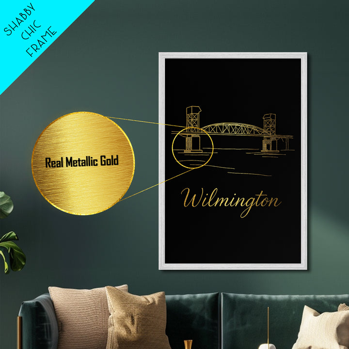 Wilmington Delaware Art, Metallic Gold Art, Wood Framed Art, Metal Art, Modern Wall Art, Adventure Lover Gift, Living Room Decor