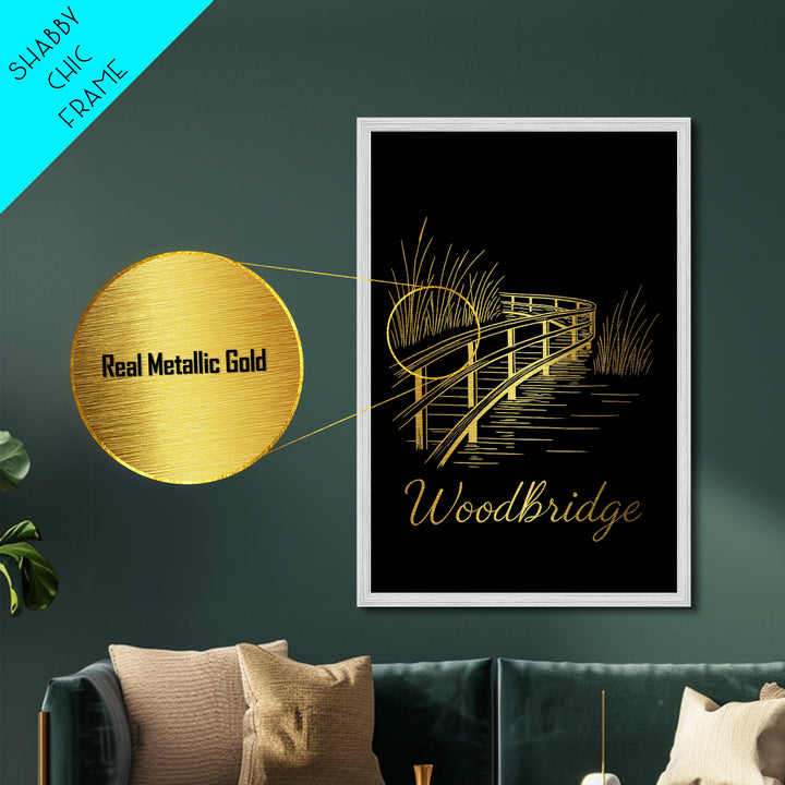 Woodbridge Virginia Travel, Metallic Gold Print, Wood Framed Art, Metal Art, Modern Wall Art, Anniversary Travel Gift, Living Room Decor