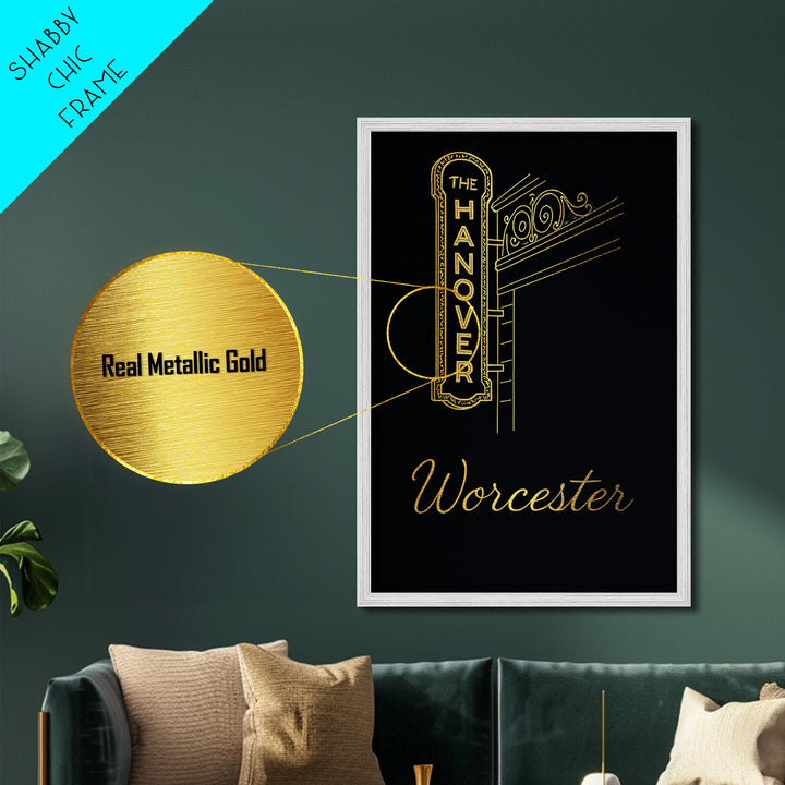 Worcester Massachusetts Travel, Metallic Gold Print, Wood Framed Art, Metal Art, Minimalist Wall Art, Honeymoon Gift, Bedroom Decor