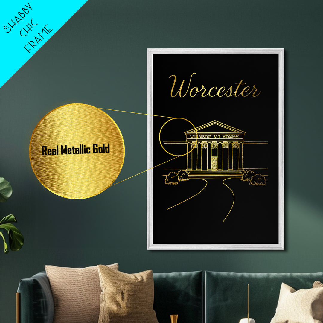 Worcester Massachusetts Art, Metallic Gold Art, Wood Framed Art, Metal Art, Modern House Art, Birthday Travel Gift, Office Decor
