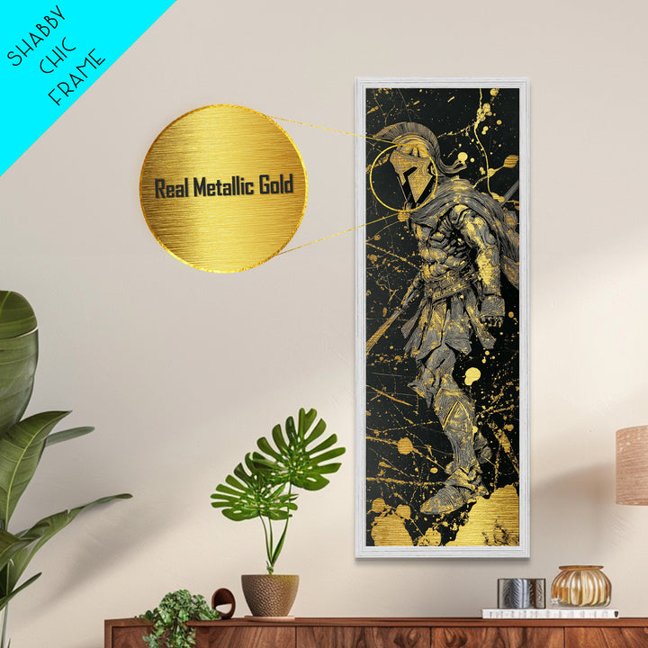 Greek Spartan Warrior In Armor, Metallic Gold Metal Print, Ancient Warrior Wall Art, Real Wood Frame Home Decor