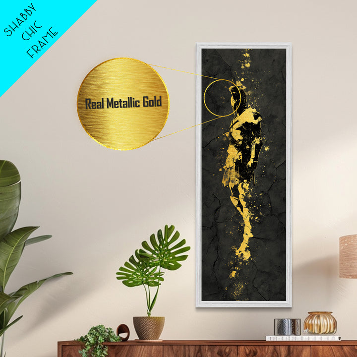 Greek Spartan Warrior Silhouette, Metallic Gold Metal Print, Ancient Warrior Helmet Wall Art, Real Wood Frame Decor