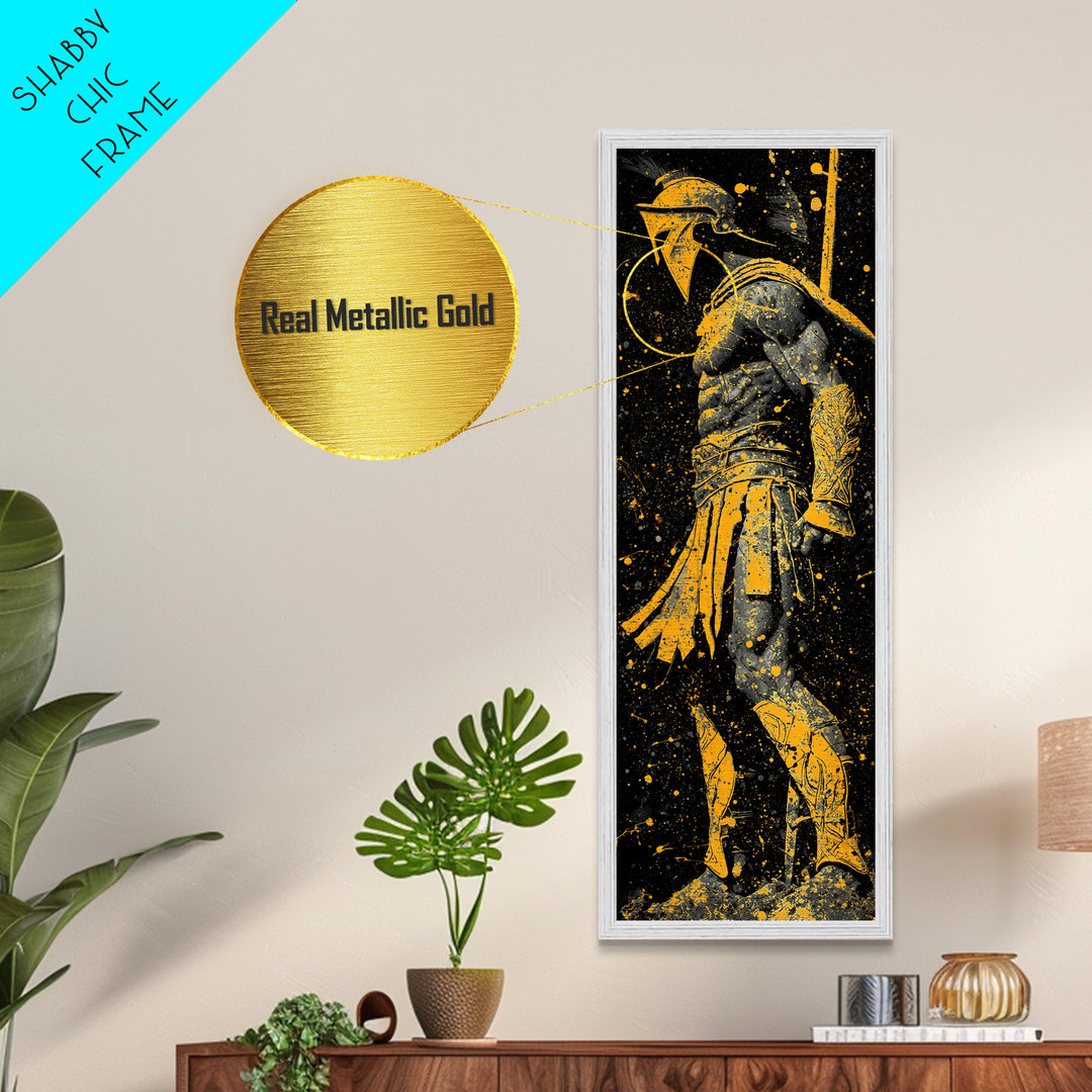 Spartan Side Profile, Metallic Gold Metal Print, Ancient Greek Helmet Art, Real Wood Frame Wall Decor, Classic Warrior Artwork