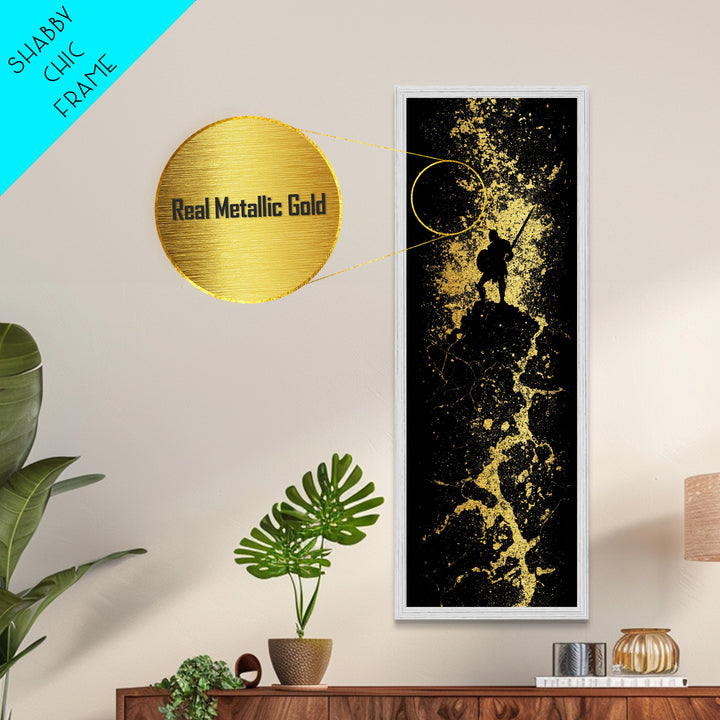 Spartan Silhouette With Shield, Metallic Gold Art, Ancient Warrior Wall Print, Real Wood Frame Decor, Historical Greek Hero Artwork