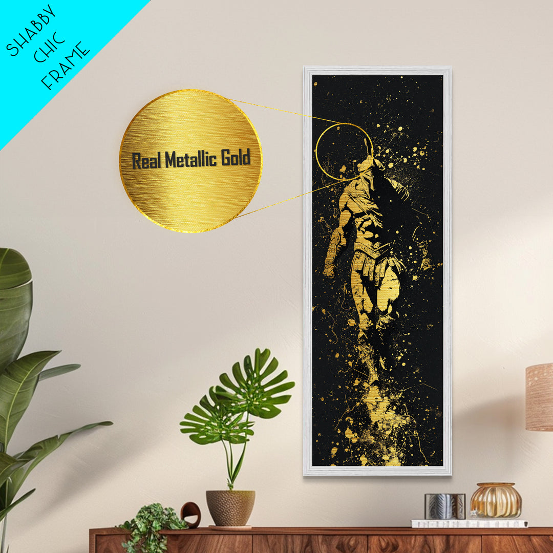 Spartan Marching Forward, Metallic Gold Metal Print, Ancient Warrior Wall Art, Real Wood Frame Decor, Classical Greek Soldier Artwork