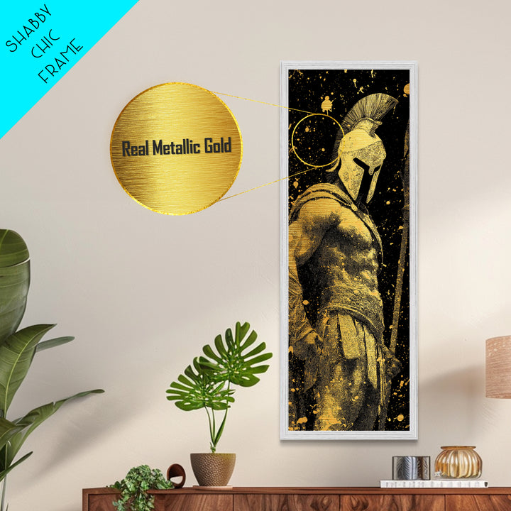 Spartan Warrior Metallic Gold Metal Print, Ancient Greek Soldier Wall Art, Real Wood Frame, Gladiator Decor For Home Office