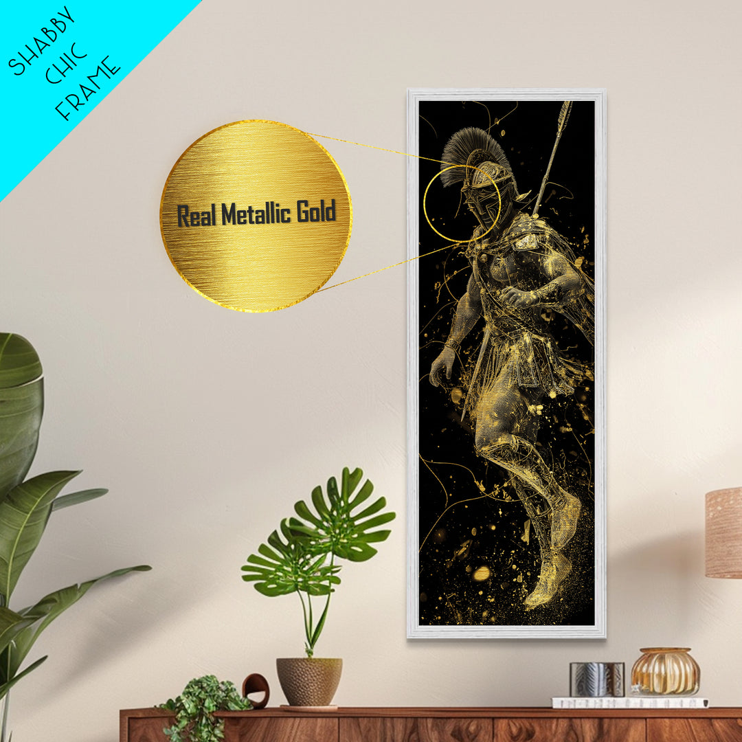 Spartan Helmet Warrior Metallic Gold Art, Ancient Greek Soldier Wall Print, Real Wood Frame, Gold Warrior Mythology Home Decor