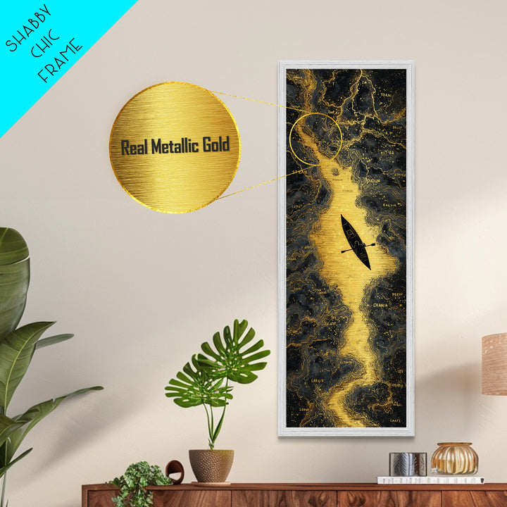 Rowing A Boat Through Hades The Underworld, Metallic Gold Wall Art, Metal Print, Metal Art, Man Cave Decor, Office Decor, Gift For Him