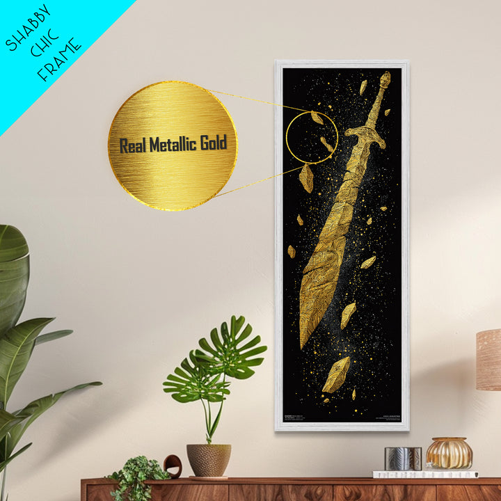 Broken Golden Sword, Spartan Wall Art, Roman Sword Art, Metallic Gold Wall Art, Golden Metallic Man Cave Decor, Office Decor For Him