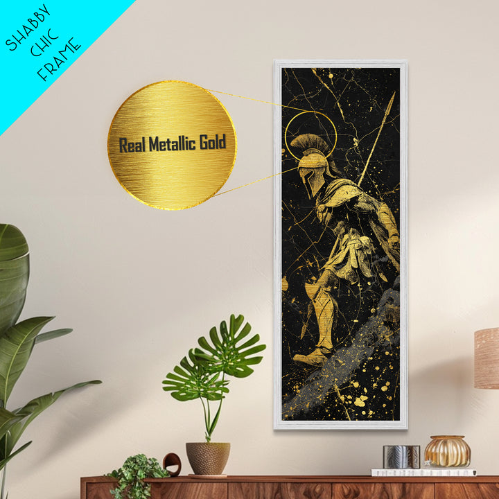Black and Gold Spartan Soldier, Framed Wall Art, Metallic Gold, Metal Gold Wall Art, Wood Frame Art, Man Cave Wall Art, Gift For Him