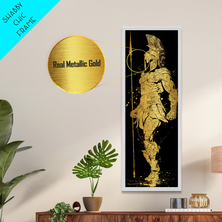 Metallic Gold Metal Print, Spartan Hoplite Warrior Art, Ancient Greece Wall Decor, Real Wood Frame