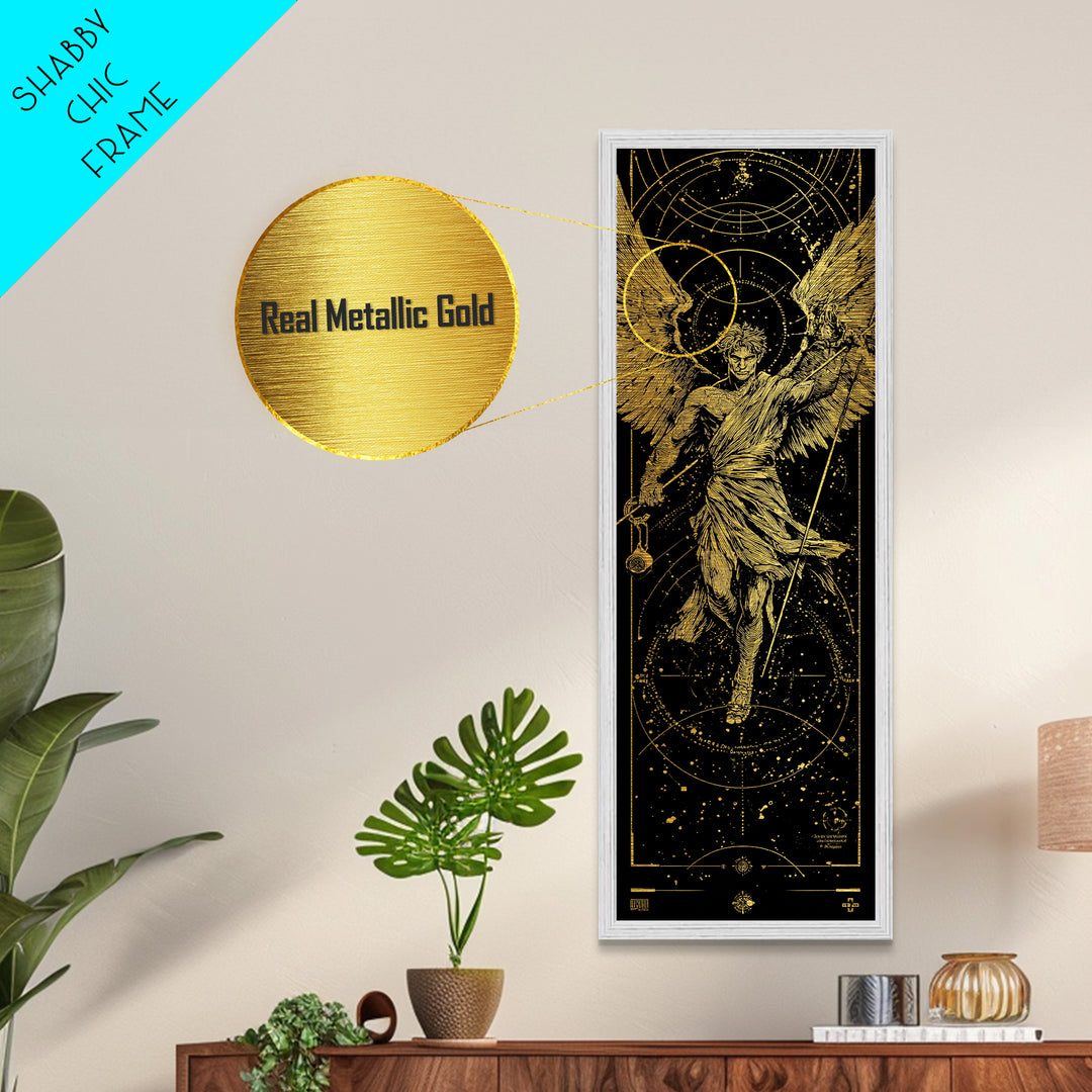 Metallic Gold Metal Print, Astraeus Titan Of Stars Wall Art, Mythical Constellation Decor, Real Wood Frame