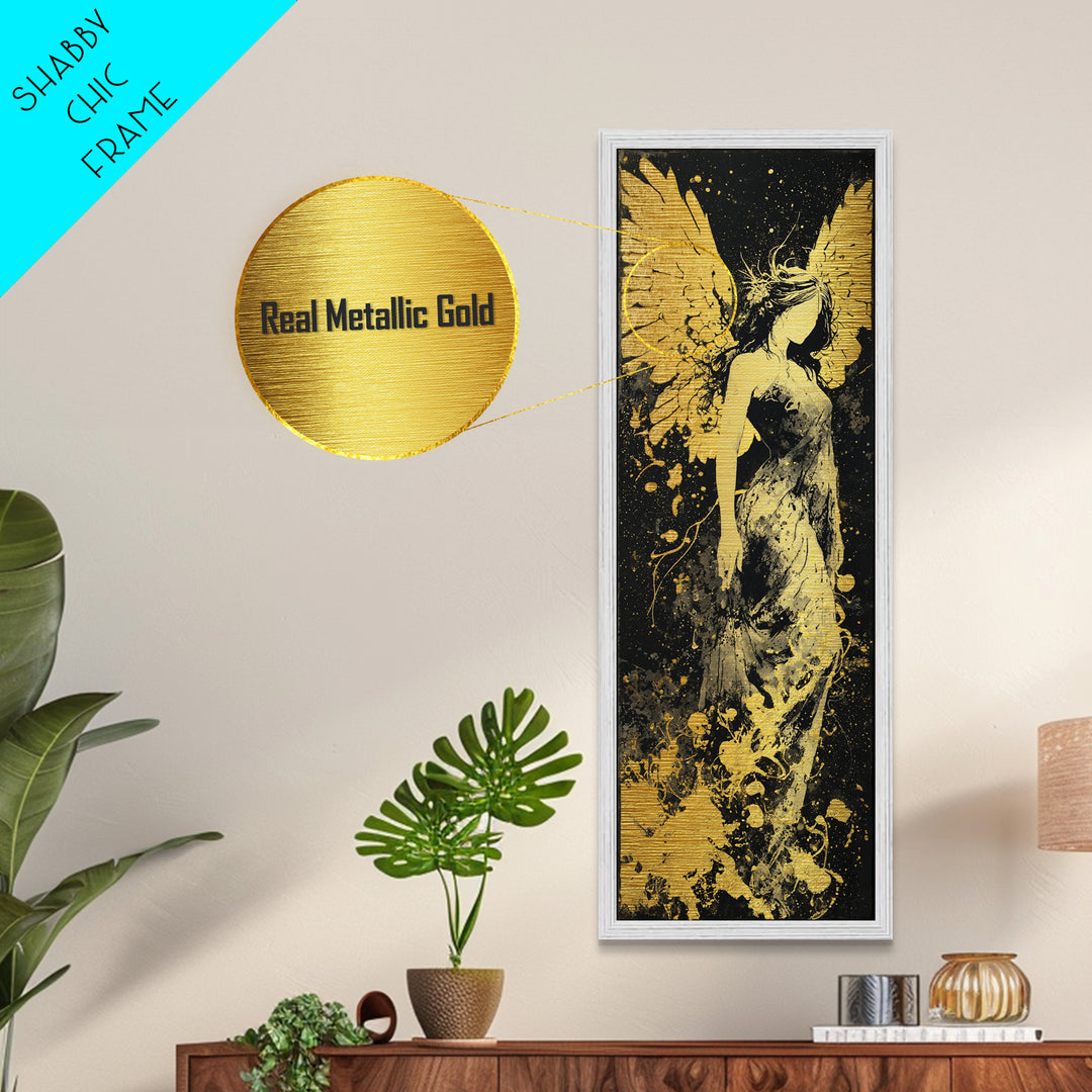 Metallic Gold Art, Eos Winged Goddess Print, Mythology Angelic Wall Decor, Real Wood Frame Greek Artwork
