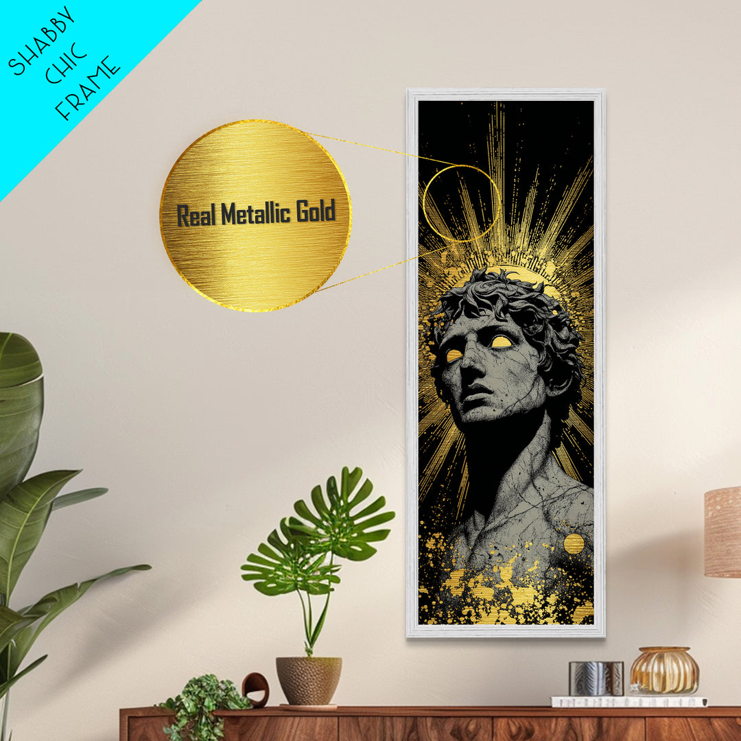 Helios Greek God Metallic Gold Metal Print, Sun God Mythology Art, Radiant Ancient Decor, Real Wood Framed Gold Print
