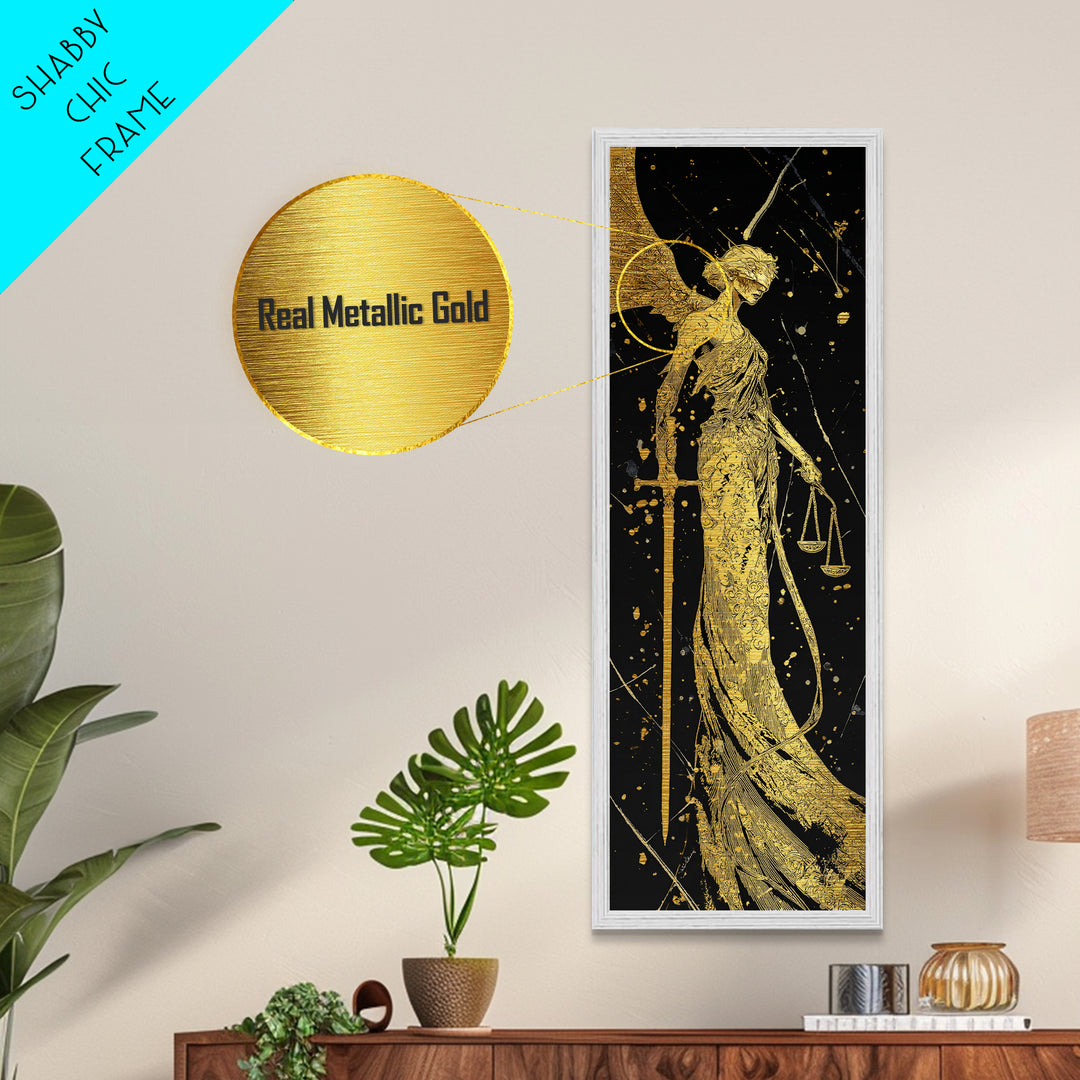 Nemesis Goddess Metallic Gold Metal Print, Divine Justice Wall Art, Greek Mythology Decor, Real Wood Framed Gold Print