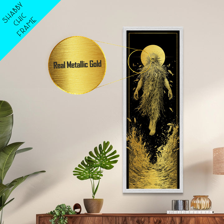 Oceanus Greek Titan Metallic Gold Art, Sea God Wall Print, Mythical Water Deity Decor, Real Wood Framed Gold Artwork